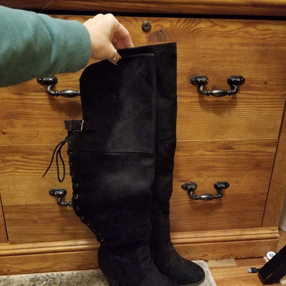 High, over-the-knee with tie string laces up the back suede boot - Picture 5 of 12